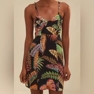 NWT FARM RIO Cool Foliage Corset Bodice Fabric Bead Straps Mini Dress Sz XS